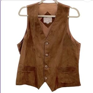 Vintage Remy Leather suede mens cognac vest 4 button adjustable lined po…